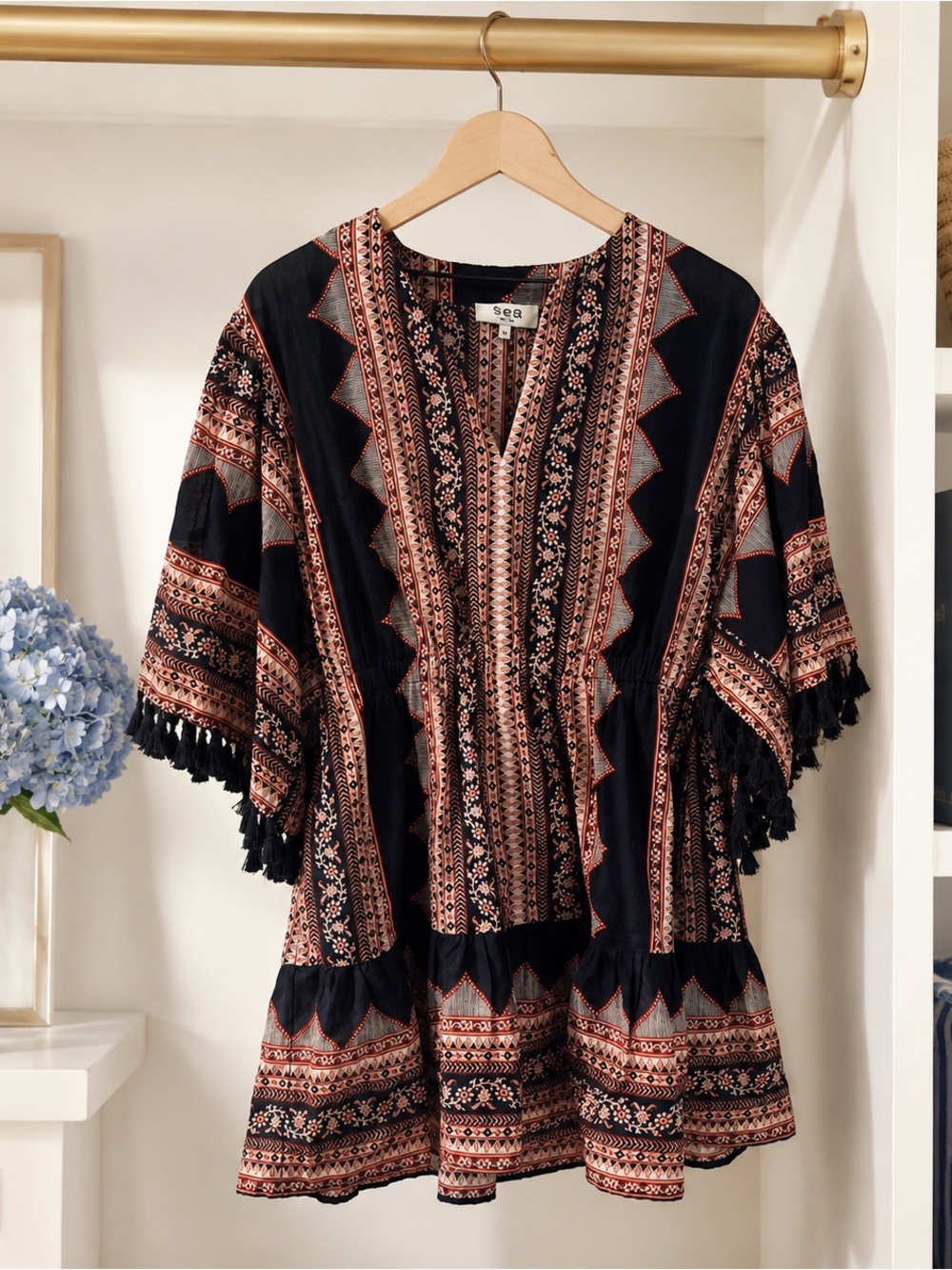 Sea New York navy and red Printed V-Neck Tunic dress medium